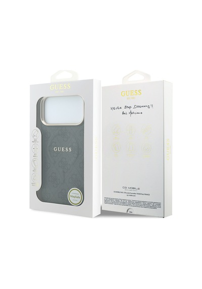 Apple iPhone Uyumlu 18 Pro Max Kılıf Guess Lisanslı M-safe  C-magnet 4g Desenli Yazı Logolu Kapak Siyah