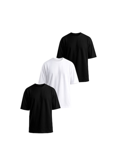 Monox Oversize Unisex 3'lü T-shirt Pamuk Rahat Kesim Siyah - Beyaz