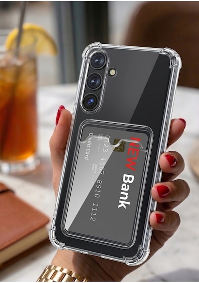 Samsung Uyumlu A06 Şeffaf Kartlıklı Telefon Kılıfı Darbe Emici Köşe Korumalı