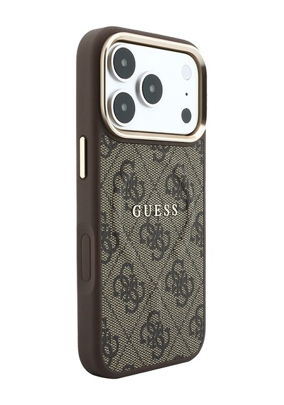 Apple iPhone Uyumlu 18 Pro Max Kılıf Guess Lisanslı M-safe  C-magnet 4g Desenli Yazı Logolu Kapak Kahveren Kahverengi
