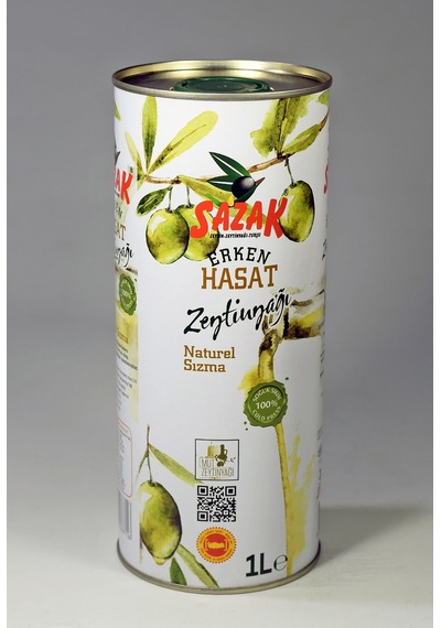 Sazak Erken Hasat Soğuk Sıkım Zeytinyağı Teneke 1 L