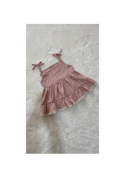 Hayy Baby Kids Wear Pudra Askılı Dantel Detaylı Elbise Pudra Pembe