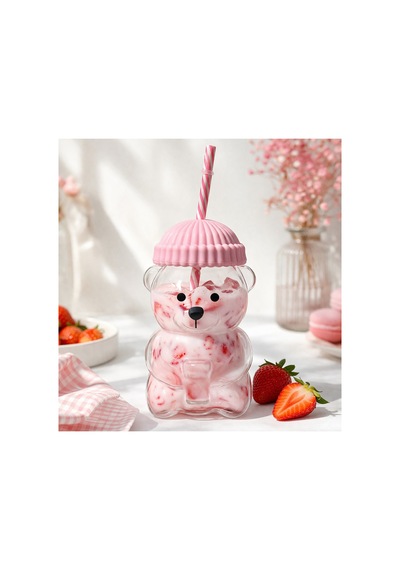 Bearista Ayıcık Pipetli Borosilikat Bardak 580 Ml Pembe Kız Çocuk & Yetişkin Pembe