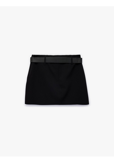 Koton Slim Fit A Kesim Kemerli Mini Etek Siyah 7wak70004pw