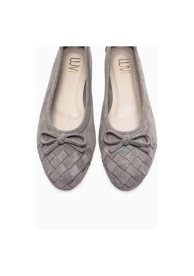 Luvishoes 03 Gri Süet Hakiki Deri Kadın Babet Ayakkabı