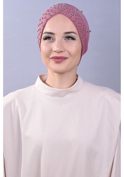 Melodi Scarf Kadın Tesettür İncili Taşlı Havuz Dış Bone Mürdüm Mürdüm