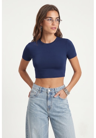 Ritnice Kadın New Serra %100 Pamuk Lacivert Crop Top