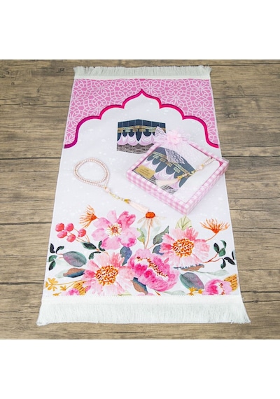 Çocuk Seccadesi 45 82 Cm, İnci Tesbihli Asetat Kutulu Set-pembe Çok Renkli