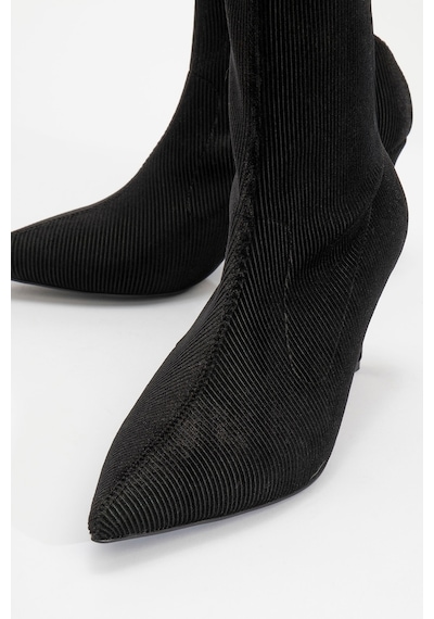 Luvishoes Luvi Shoes Thalin Siyah Kadife Sivri Burun Kadın İnce Topuklu Bot Siyah