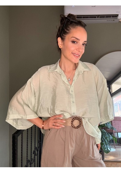 Ali Butik Çağla Kısa Kollu Rahat Kalıp Dökümlü Gömlek