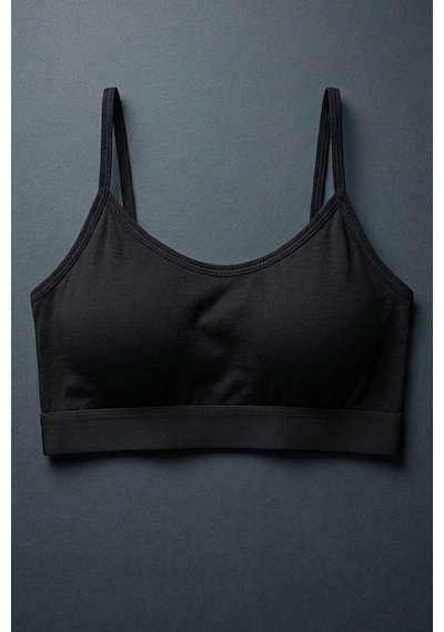 Mataş Kadın İnce İp Askılı Pedli Pamuklu Büstiyer Crop Bralette Siyah