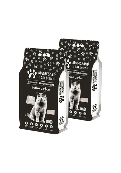 Aktif Karbon Kedi Kumu, Bentonit, Gri Topaklaşan, 10 L X 2 Adet
