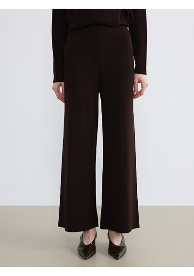 Lcw Modest Kahverengi Beli Lastikli Geniş Paça Kadın Triko Pantolon