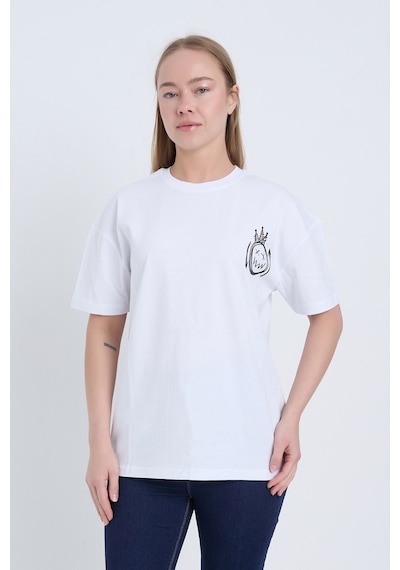Velvoria Unisex Oversize Streetwear Baskılı Beyaz Renk T-shirt
