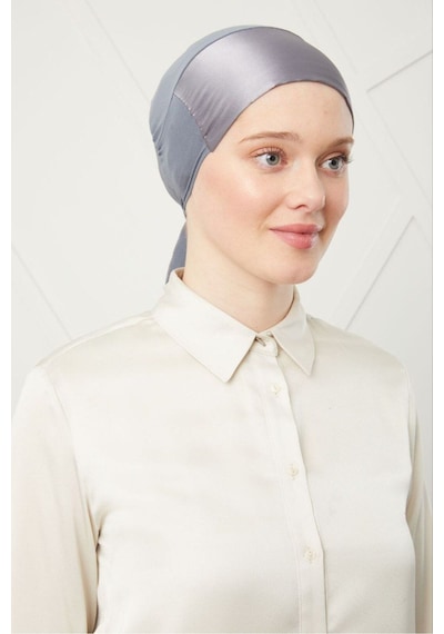 Melodi Scarf Kadın Tesettür Bağlamalı Saten Bone Koyu Gri Koyu Gri