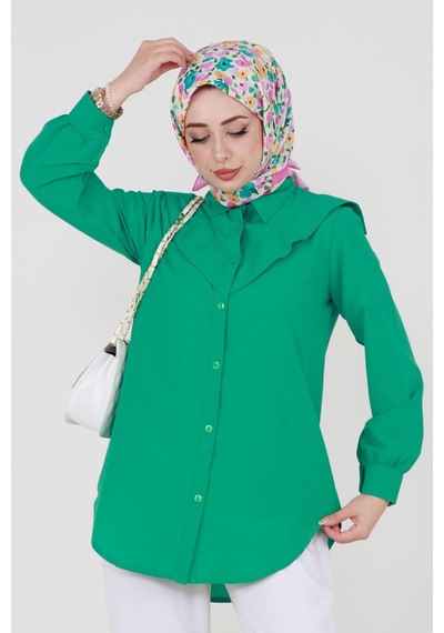 Sevitli Yakası Kat Detaylı Poplin Tunik-yeşil-3523-yeşil Yeşil