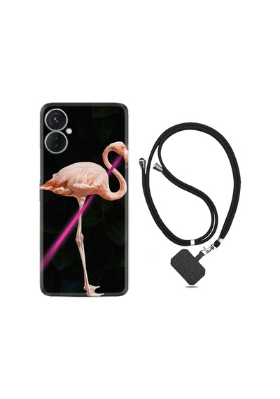 Tecno Spark 9T Kılıf İpli Boyun Askılı Desenli Silikon Line Filamingo 1776