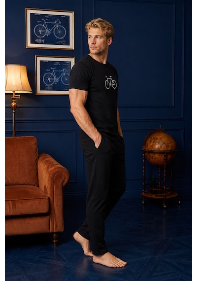 Pijamask Erkek Siyah Bisiklet Baskılı Kısa Kollu Pijama Takımı Rahat Kesim Alt Üst Ev Giyim Seti Siyah Pijamask Erkek Siyah Bisiklet Baskılı Kısa Kollu Pijama Takımı Rahat Kesim Alt Üst Ev Giyim Seti Siyah