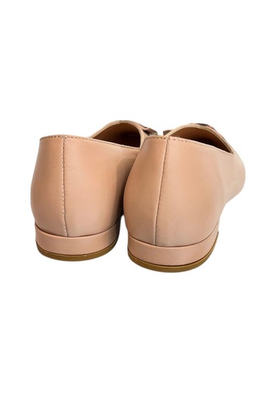 Tufan Shoes Pudra Hakiki Deri Fiyonk Tokalı Babet Ayakkabı Pudra