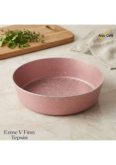 28 Cm Granit Ezme V Fırın Tepsisi - Pembe Pembe