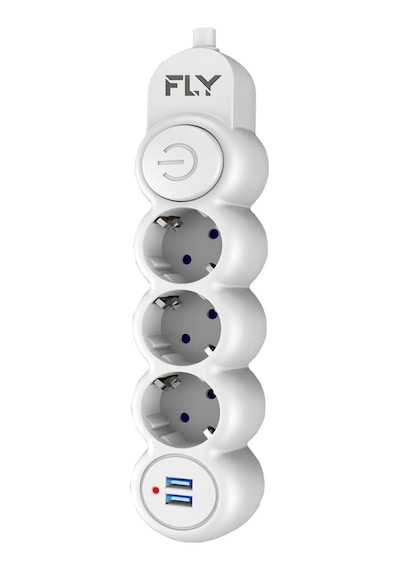 Racing Fly 3393 Termal Akım Korumalı, Çocuk Korumalı, 2 X Usb, 2mt Uzatma Kablosu 3'lü Priz, Beyaz 1