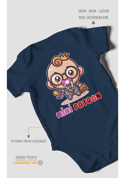 Mini Patron V2 Baskılı Bebek Zıbını Çıtçıtlı Body %100 Pamuk Kısa Kol Lacivert