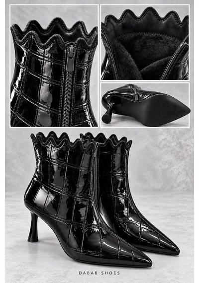 Dabab Shoes Carmen Kadın Siyah Kroko Rugan Sivri Burun Fermuarlı Sıcak Astarlı 7 Cm İnce Topuklu Bot Bootie Dabab Shoes Carmen Kadın Siyah Kroko Rugan Sivri Burun Fermuarlı Sıcak Astarlı 7 Cm İnce Topuklu Bot Bootie