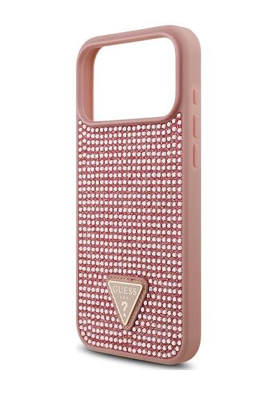 Apple Uyumlu iPhone 17 Pro Max Kılıf Guess Lisanslı Taşlı Arka Yüzey Üçgen Logolu Kapak Pembe Pembe