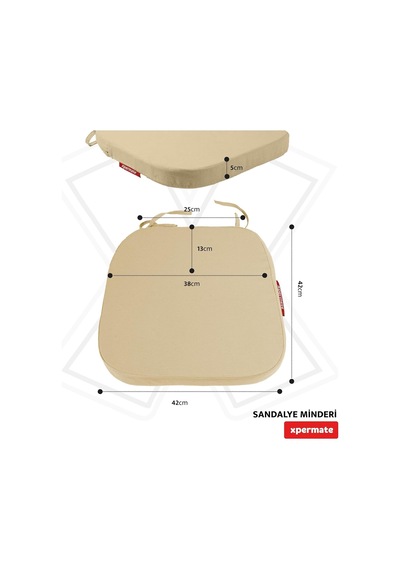 Sandalye Minderi Oval 42x42x5 Cm Fermuarlı Yıkanabilir Kılıf, Bağcıklı Kaymaz, Leke Tutmaz Oturma Minderi Bej Diğer