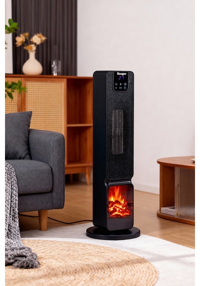 Hoogar German 2701 L Black Oled Şömineli Ekran Dijital Göstergeli Kule Tipi Seramik Hızlı Isıtıcı