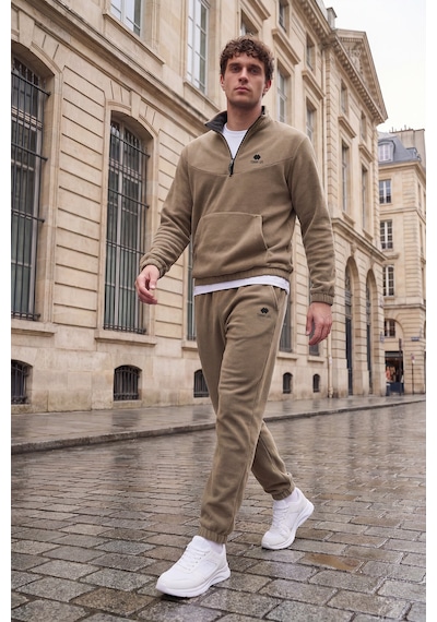 Tommy Life Camel Yarım Fermuar Dik Yaka Lastik Paça Polar Erkek Eşofman Takımı - 85159 Camel