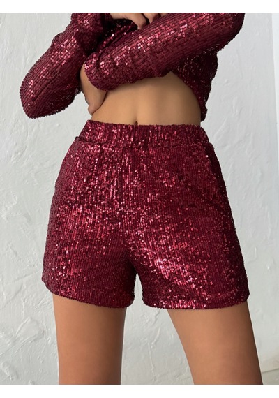 Verymoda Pullu Abiye Şort D2742 Bordo