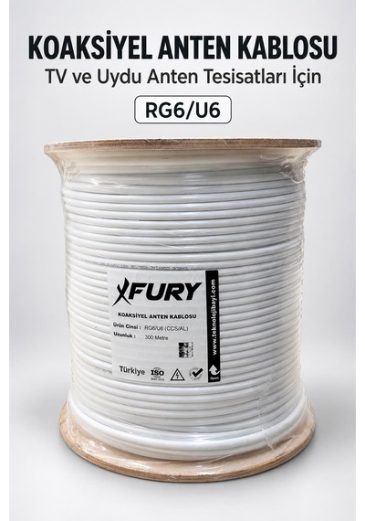 Fury 64 Tel Rg6-u6 Koaksiyel Tv Ve Uydu Anten Kablosu 300 Metre
