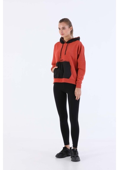 Maraton Sportswear Oversize Kadın Kapşonlu Uzun Kol Basic Kiremit Sweatshirt 20353-kiremit Kiremit
