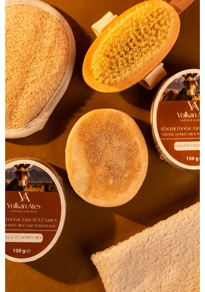 Volkan Ates Natural & Beauty Eşek Sütü Süngerli Doğal Sabun 150 Gr