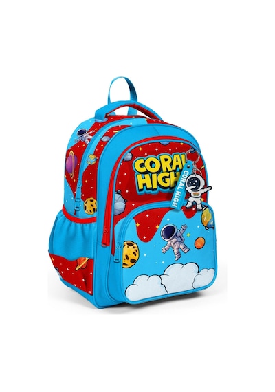 Coral High Üç Bölmeli İlkokul Okul Çantası - Erkek Çocuk - Kırmızı Mavi Astronot Baskılı - 33245 Çok Renkli
