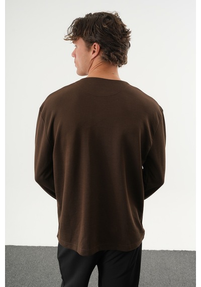 Redline Taren Oversize Erkek Kışlık Düğmeli Sweatshirt Kahverengi