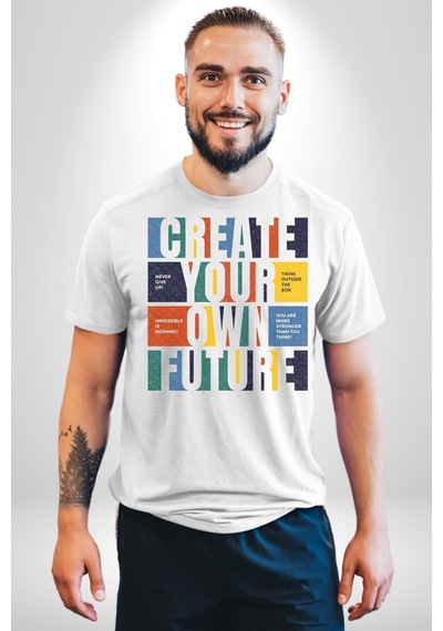 Geleçeği Seninle Planlayalım Unisex Unisex Beyaz Organik Baskılı T-shirt Penye Yüksek Kalite Beyaz