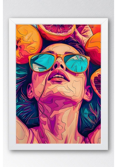Meyvelerin İçinde Uzanan Kadın Çerçeveli Tablo - Pop Art Poster Tablo