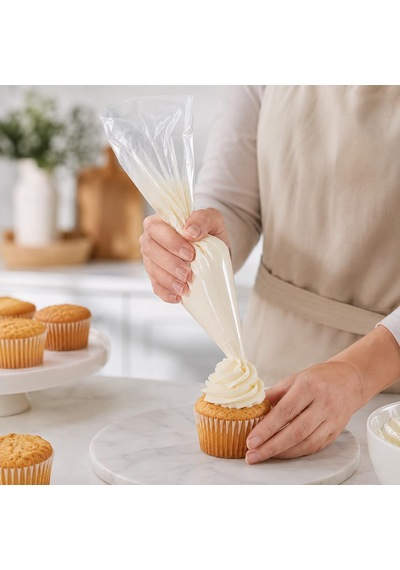 L Boy Tek Kullanımlık Krema Torbası, 50 Adet Şeffaf Pasta Ve Cupcake Süsleme Torbası