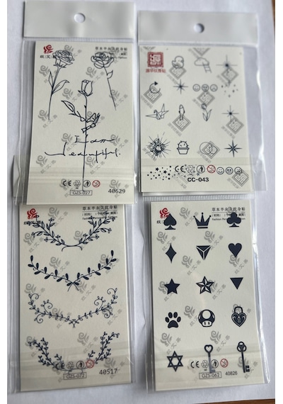 Parmak Desenleri 4 Adet Minimal 11x8 Cm 3 Hafta Kalıcı Yarı Kalıcı Dövme