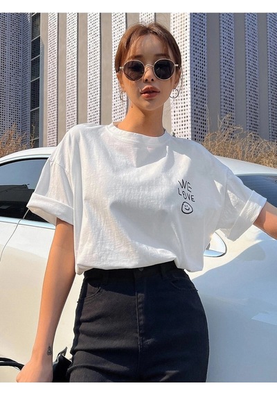 Startmore Kadın Beyaz Love Love Love Baskılı Oversize T-shirt Beyaz
