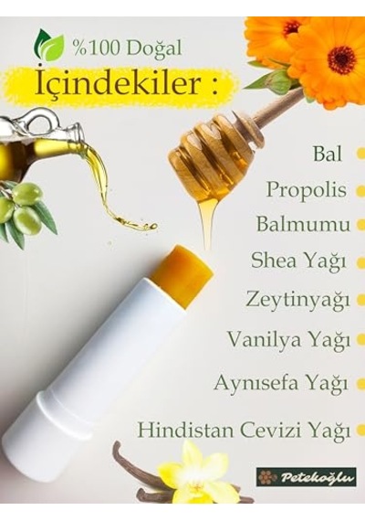 Adet Propolis Bal Shea Hindistan Cevizi Yağı Zeytinyağı Aynısefa Yağı Vanilya Yağı El Yapımı Dudak Kremi