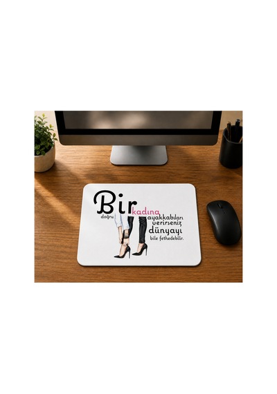 Bir Kadına Doğru Ayakkabıları Verirseniz Baskılı Mousepad Bilgisayar Altlığı