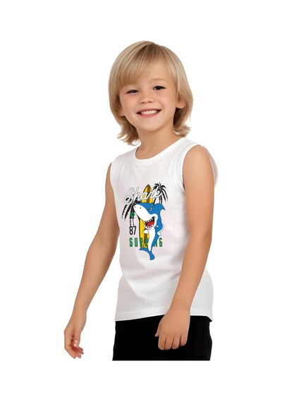Fyk Kids Erkek Çocuk Baskılı Sıfır Kol Shark Surfıng Alt-üst Takım Beyaz Fyk Kids Erkek Çocuk Baskılı Sıfır Kol Shark Surfıng Alt-üst Takım Beyaz