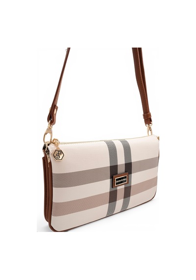 Silver & Polo Silver Polo Krem - Taba Ekose Kadın Çapraz Çanta Sp1291