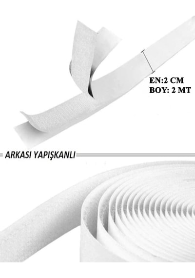 2 Metre Arkası Yapışkanlı Beyaz Cırt Cırtlı Bant Amerikan Fermuar