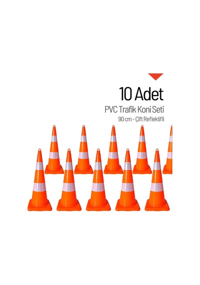 Pvc Trafik Konisi 90 Cm Çift Reflektikli 10 Adet Trafik Dubası