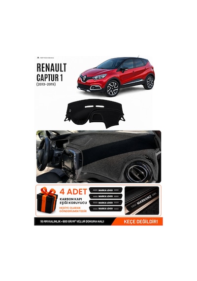 Renault Captur 1 2013-2019 Uyumlu Torpido Koruma, Torpido Örtüsü, Torpido Kılıfı - Siyah