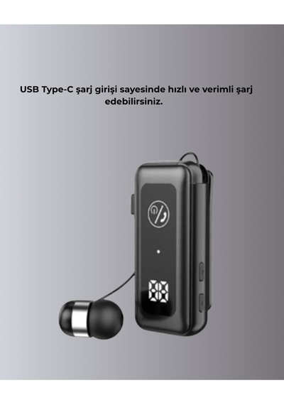 İçi Sarılabilen Kablo Ve Yaka Klipsli Bluetooth Kulaklık - Diğer
